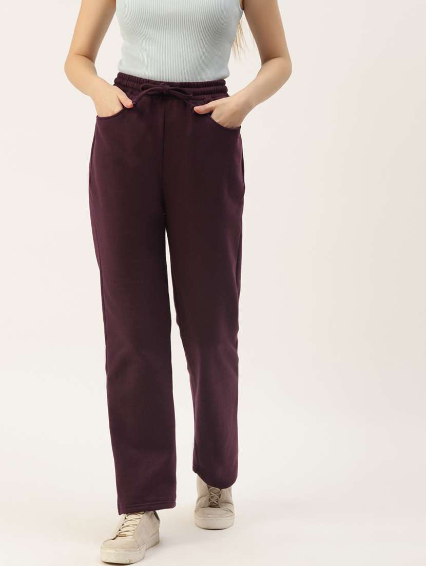 women solid mid rise straight fit trouser