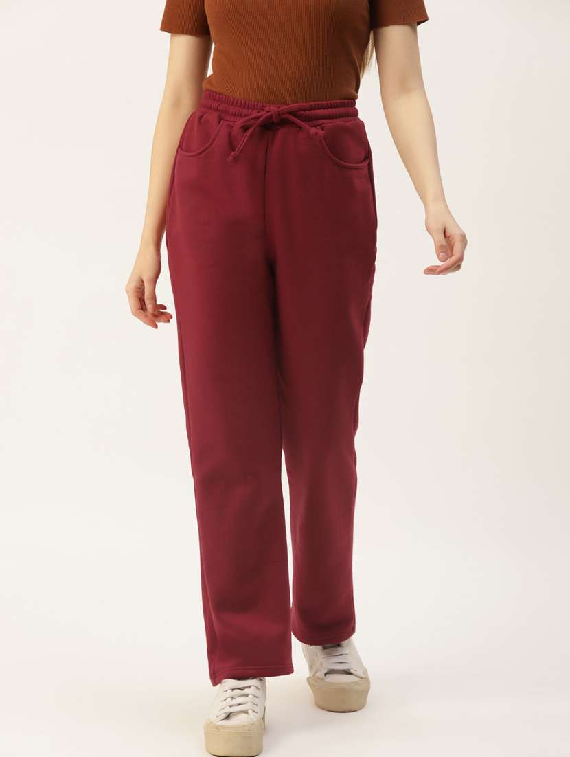 women solid mid rise straight fit trouser