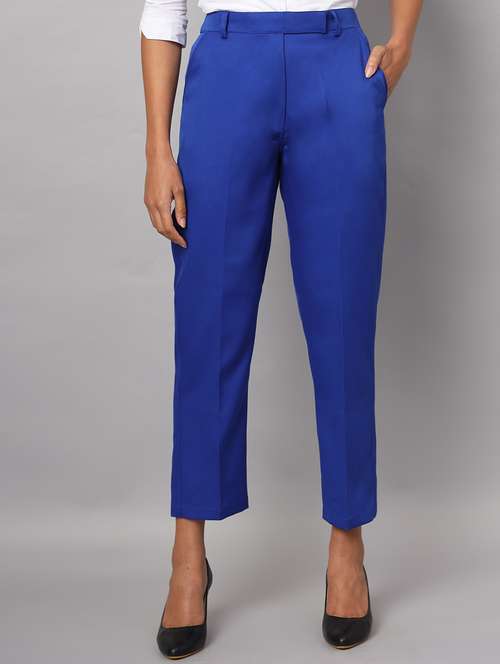 women solid high rise cigarette pant
