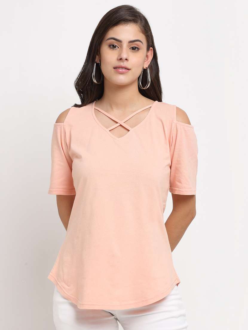 women solid cold shoulder top
