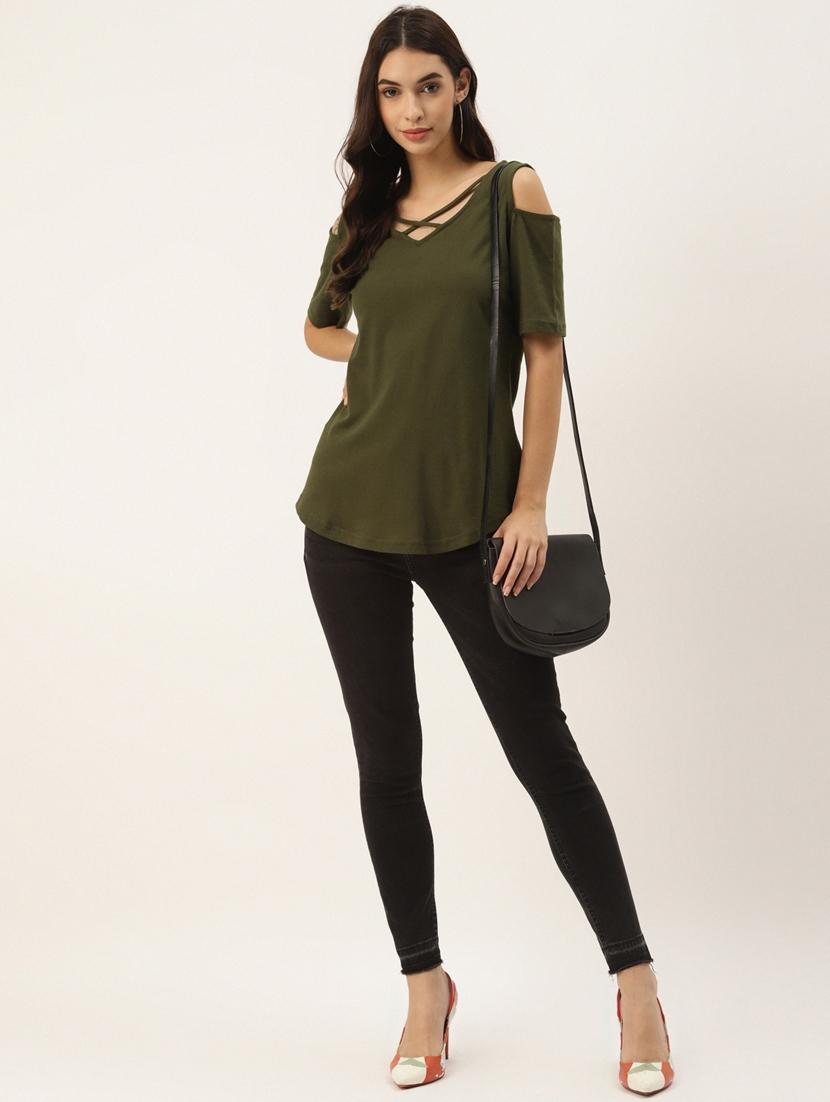 women solid cold shoulder top - 21741024 - Standard Image - 3