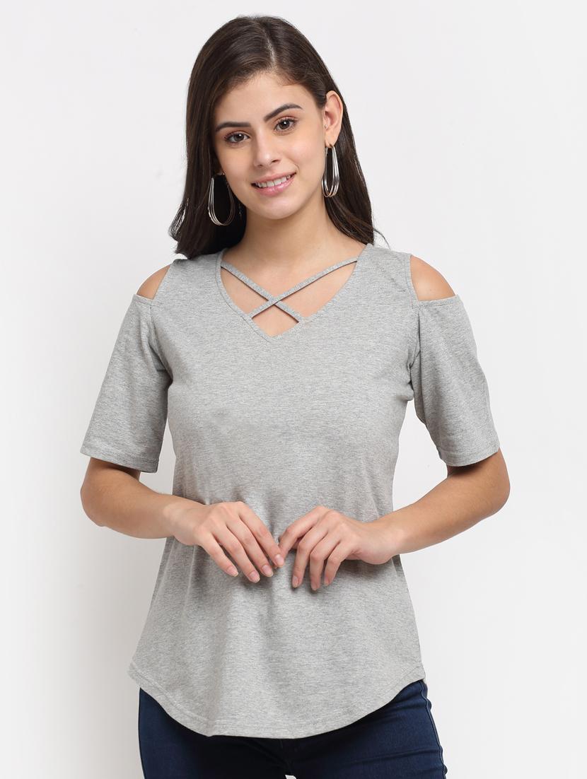 women solid cold shoulder top - 21741026 - Zoom Image - 0