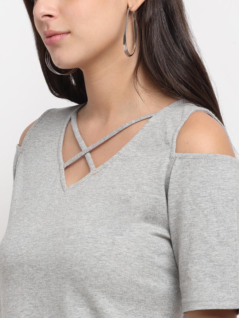 women solid cold shoulder top - 21741026 - Standard Image - 5