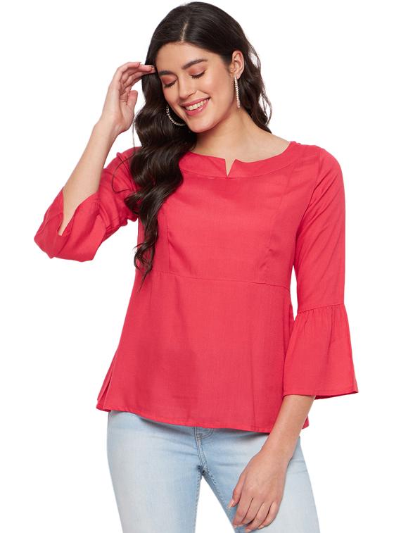 red cotton blend regular top - 21741043 - Zoom Image - 0