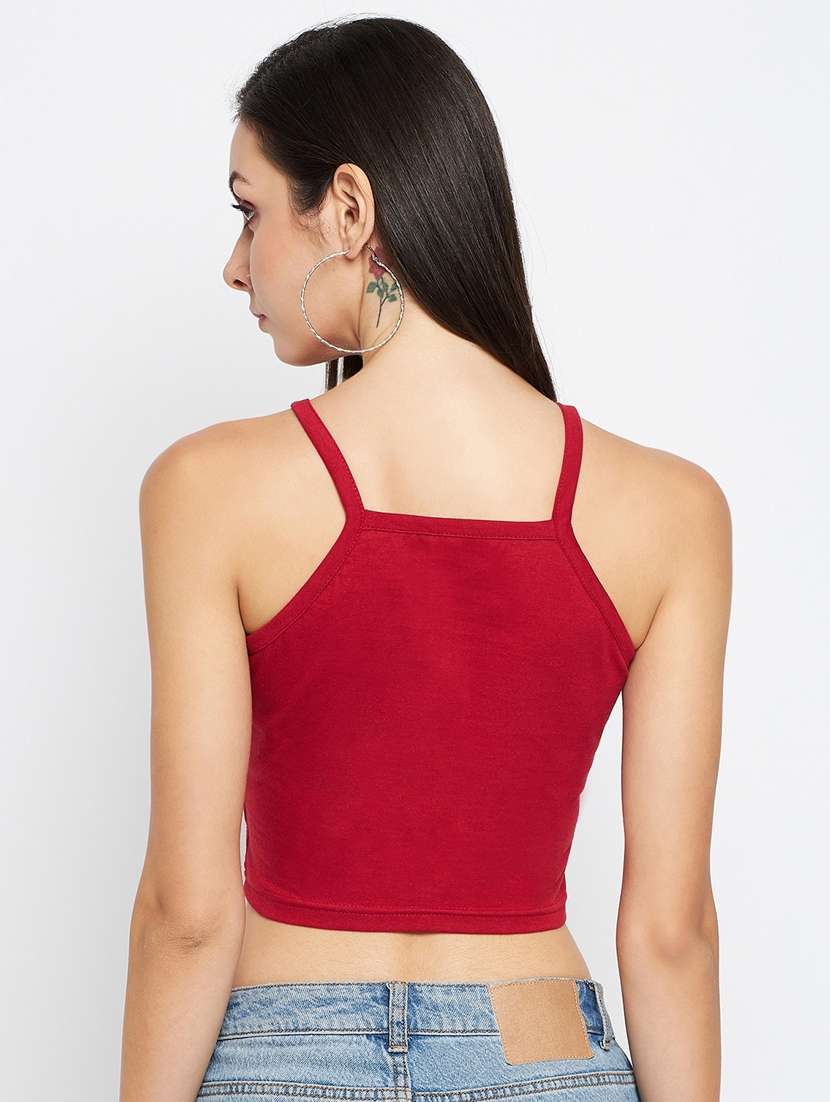 maroon cotton blend crop top - 21741061 -  Standard Image - 3