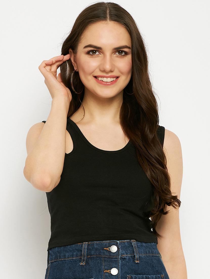 women solid sleeveless crop top - 21741072 -  Zoom Image - 0