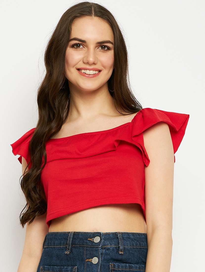 women solid sleeveless crop top - 21741075 - Zoom Image - 0