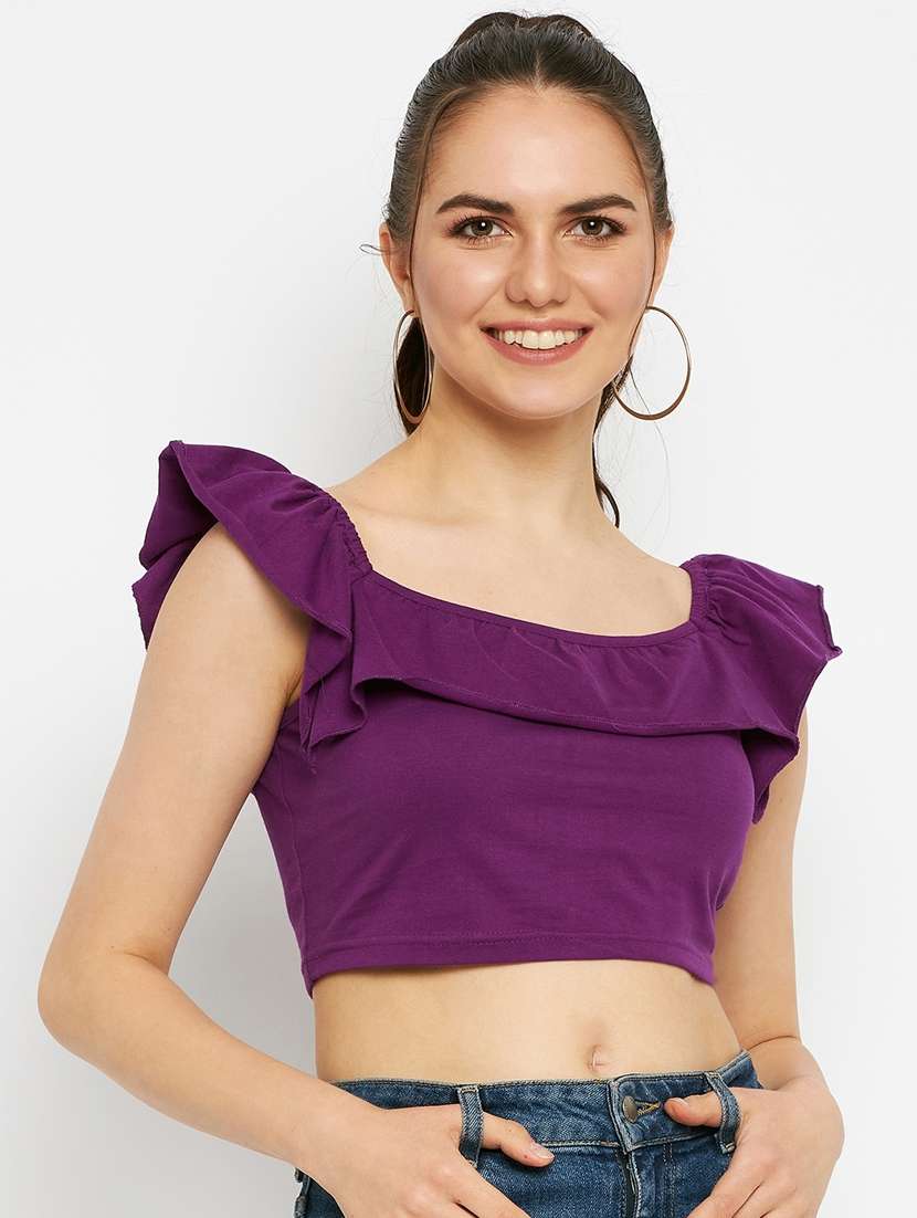 women solid sleeveless crop top - 21741076 -  Zoom Image - 0