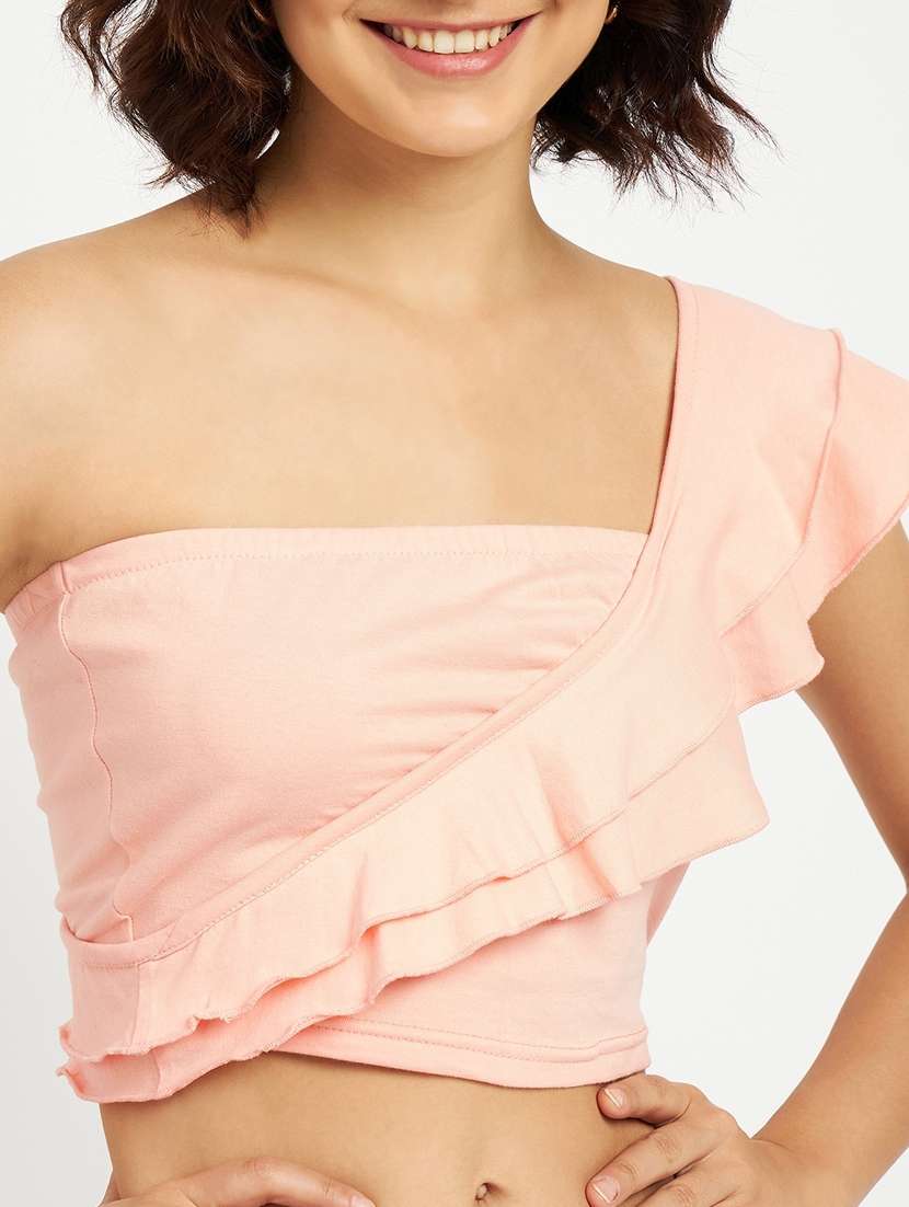 women solid single shoulder crop top - 21741096 -  Standard Image - 5