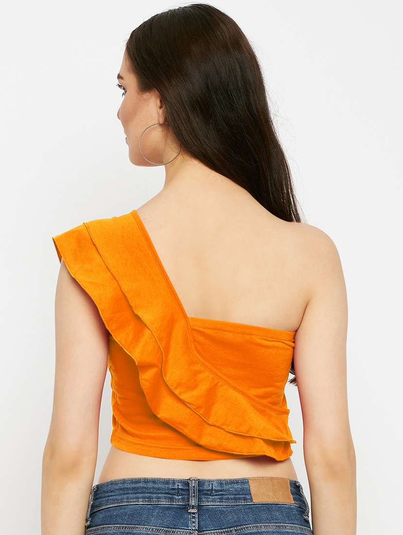 women solid single shoulder crop top - 21741097 - Standard Image - 3