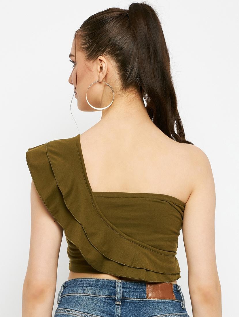 women solid single shoulder crop top - 21741098 - Standard Image - 3