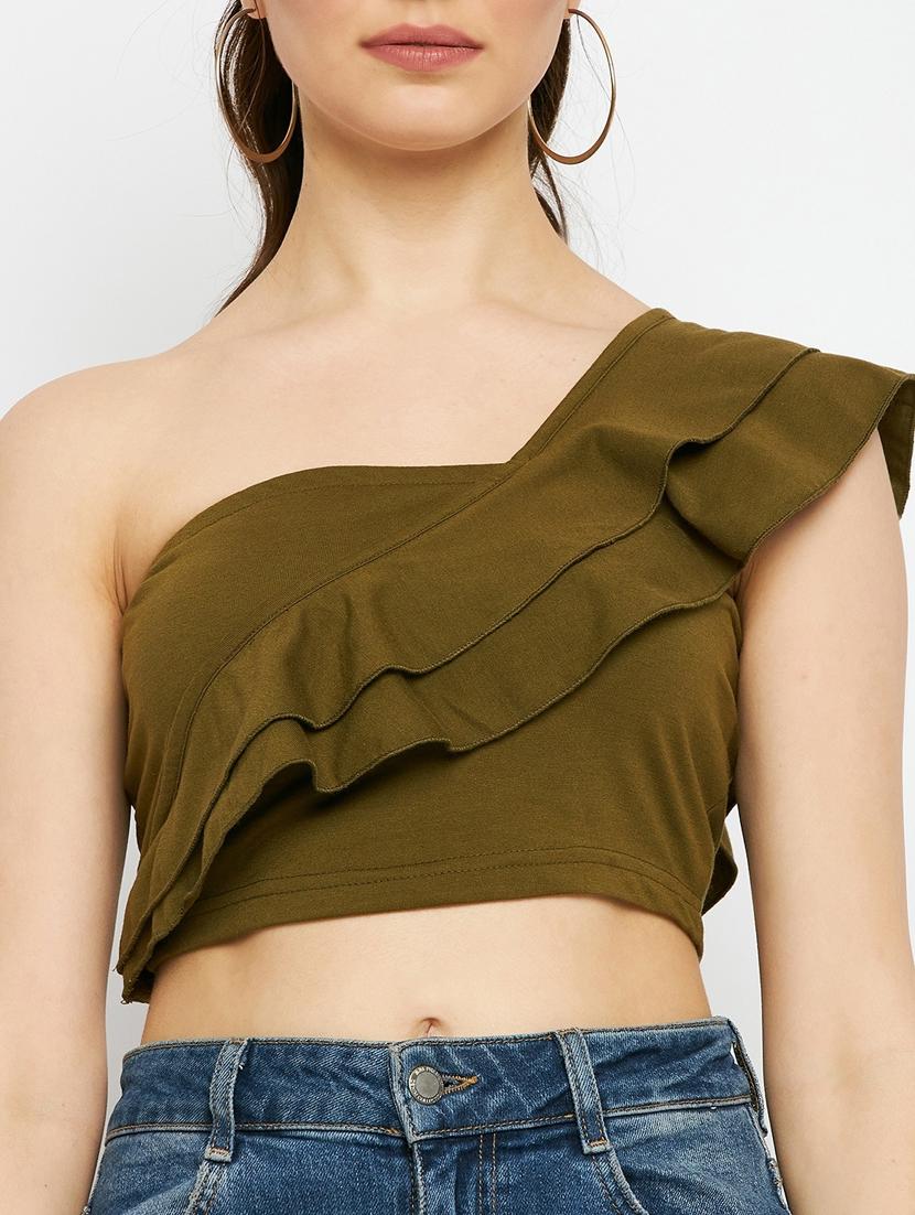 women solid single shoulder crop top - 21741098 - Standard Image - 5