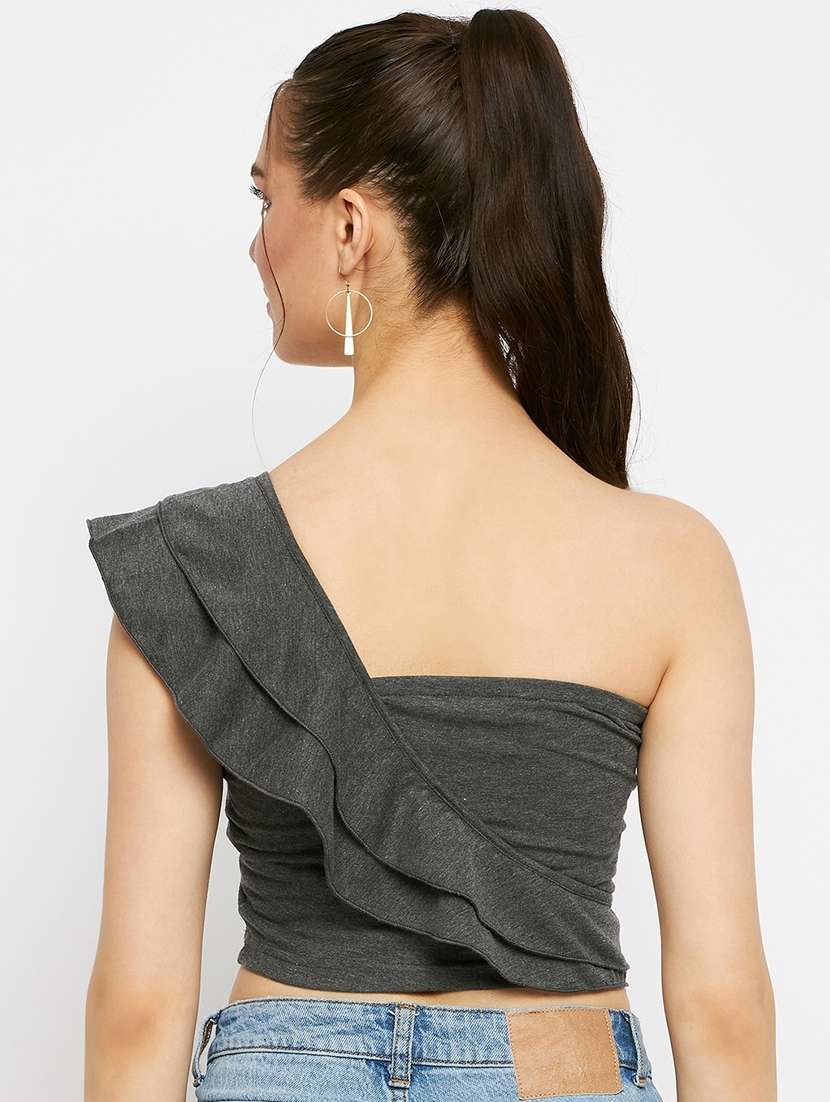 women solid single shoulder crop top - 21741101 - Standard Image - 3