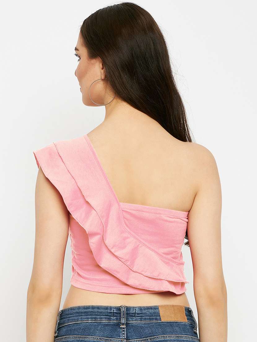 women solid single shoulder crop top - 21741103 -  Standard Image - 3