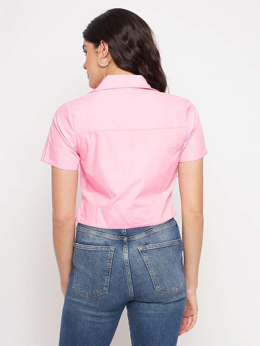 women solid shirt crop top - 21741126 -  Standard Image - 3