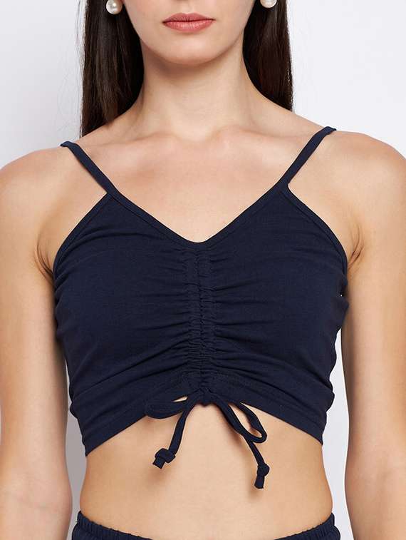 navy blue cotton blend crop top - 21741134 -  Standard Image - 3