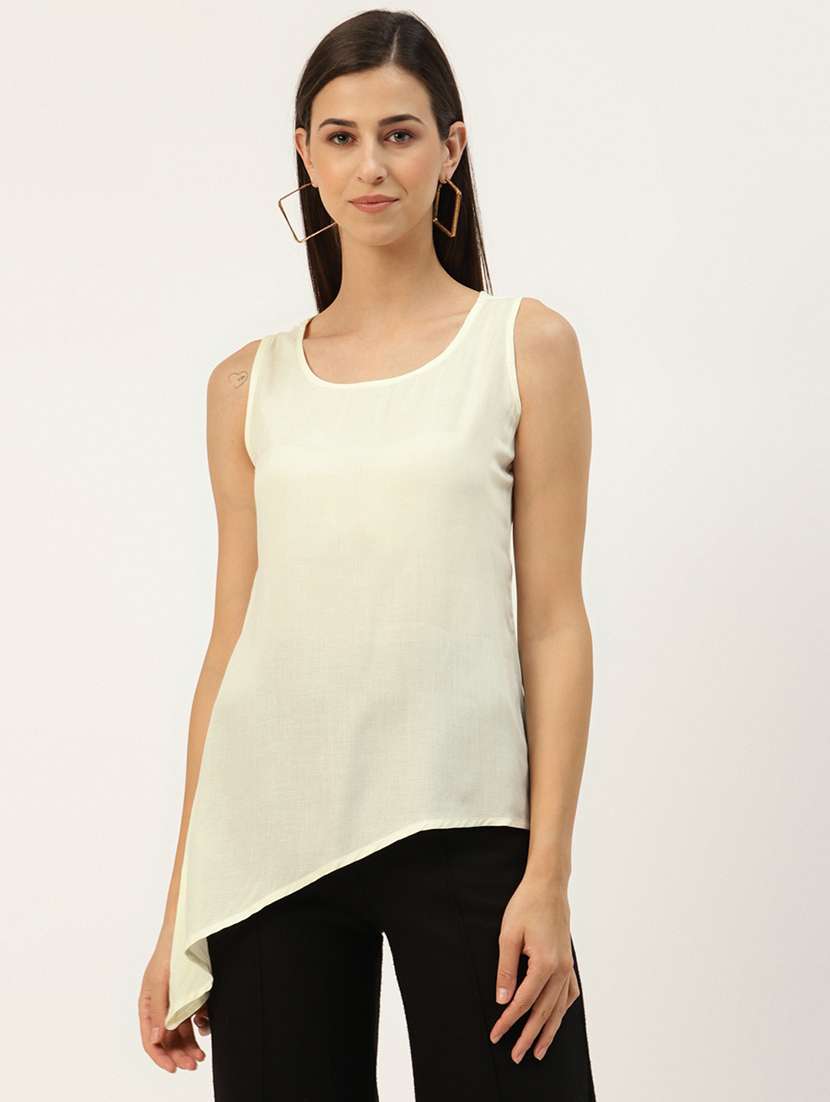 women solid sleeveless asymmetric top