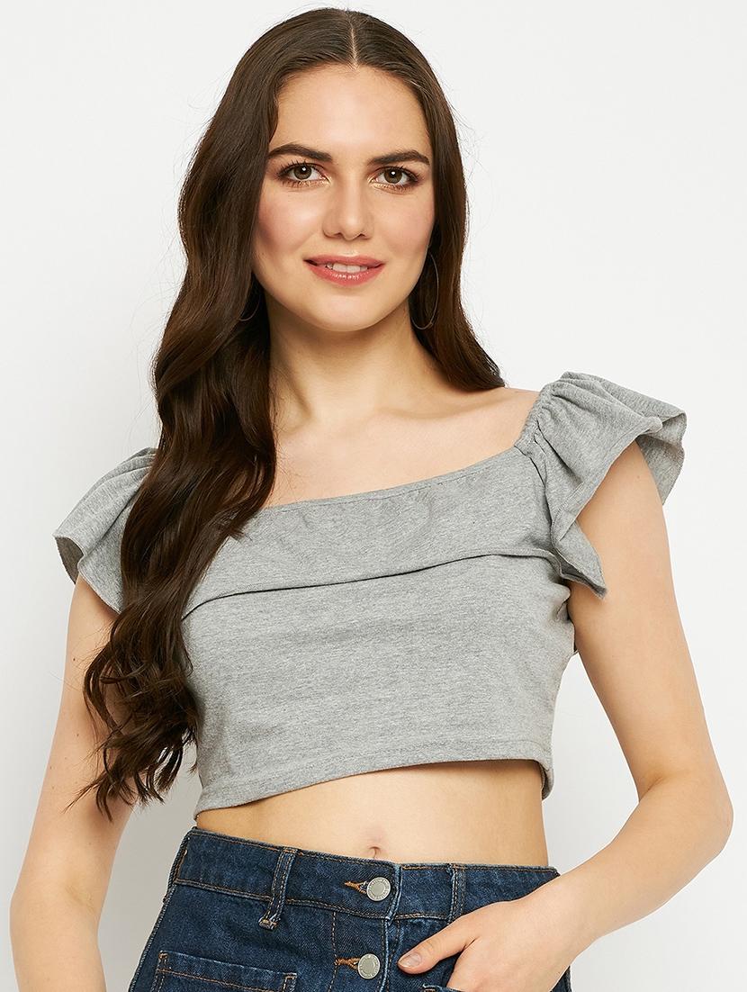 women solid square neck crop top - 21741195 - Zoom Image - 0