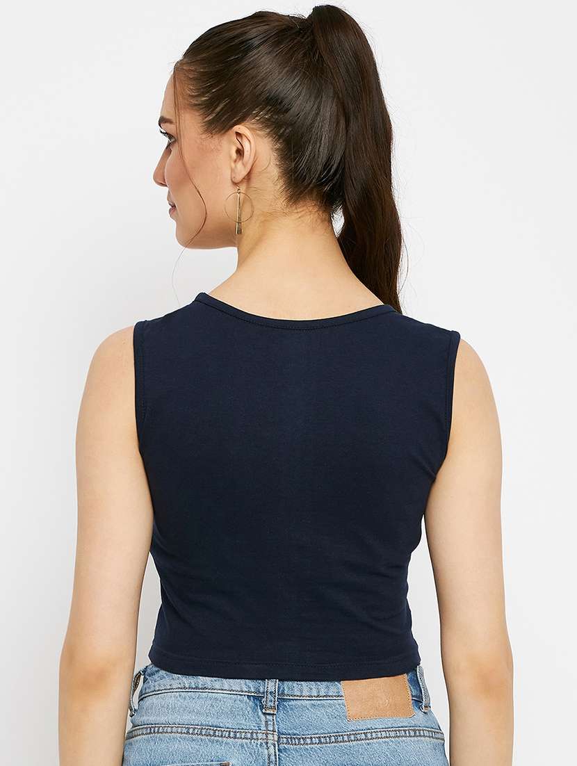 women solid cut out crop top - 21741197 -  Standard Image - 3