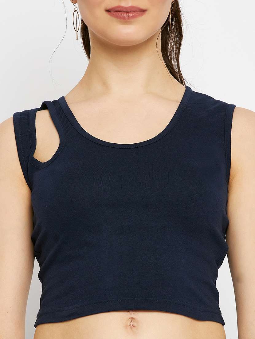 women solid cut out crop top - 21741197 -  Standard Image - 5