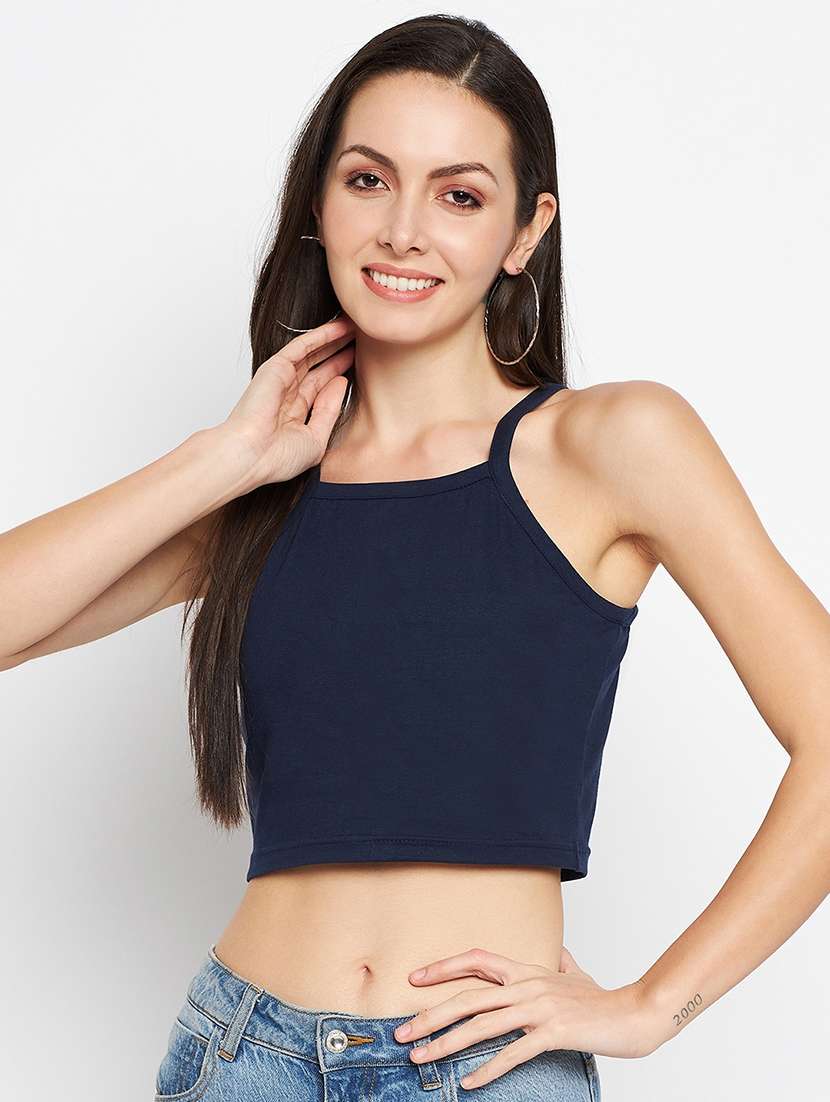 women solid sleeveless crop top