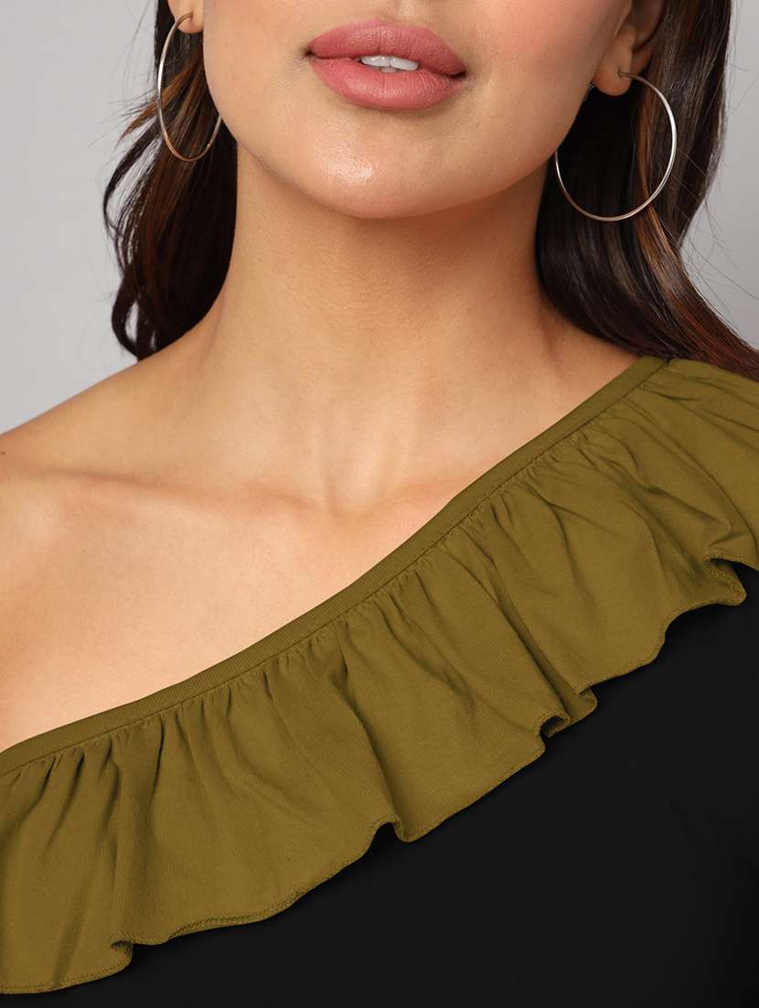 women color block single shoulder crop top - 21741215 -  Standard Image - 5