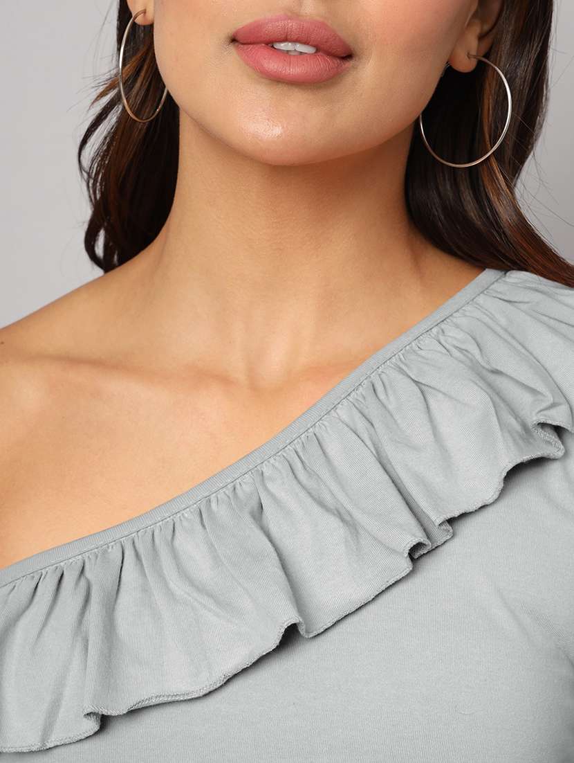 women solid single shoulder crop top - 21741220 -  Standard Image - 5