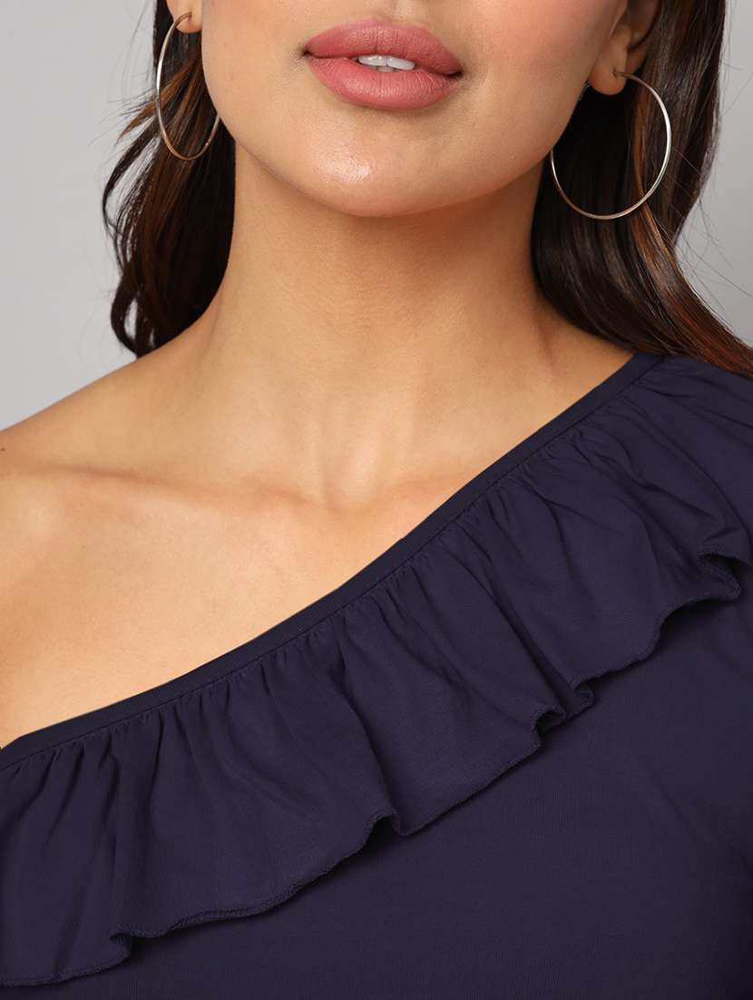 women solid single shoulder crop top - 21741222 -  Standard Image - 5