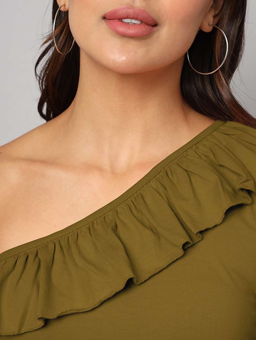 women solid single shoulder crop top - 21741223 -  Standard Image - 5