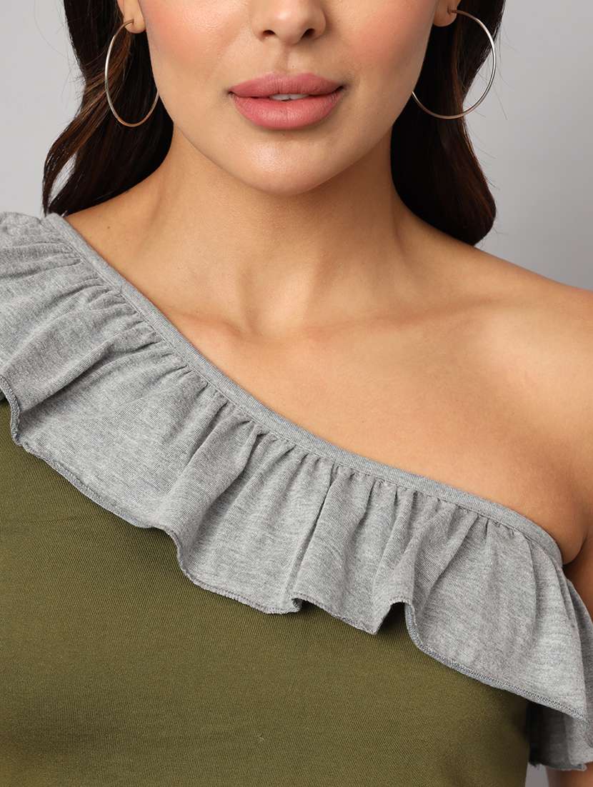 women color block single shoulder crop top - 21741224 -  Standard Image - 5