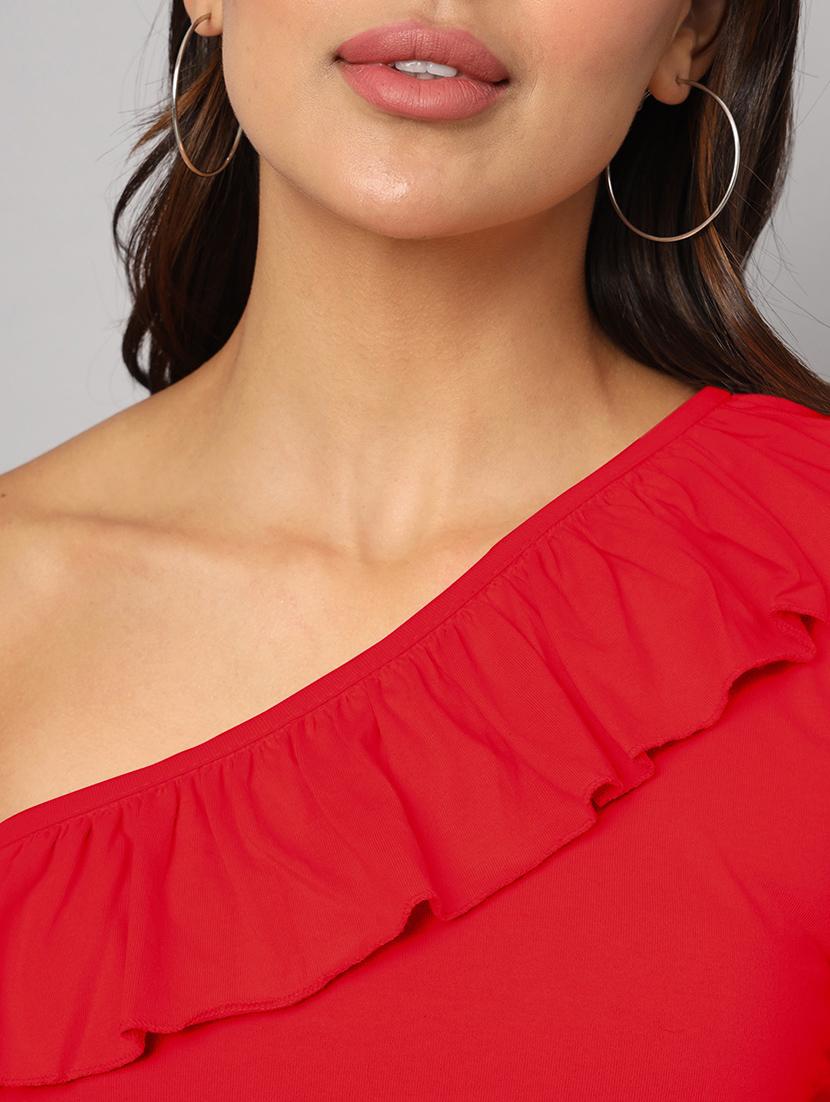women solid single shoulder crop top - 21741228 - Standard Image - 5