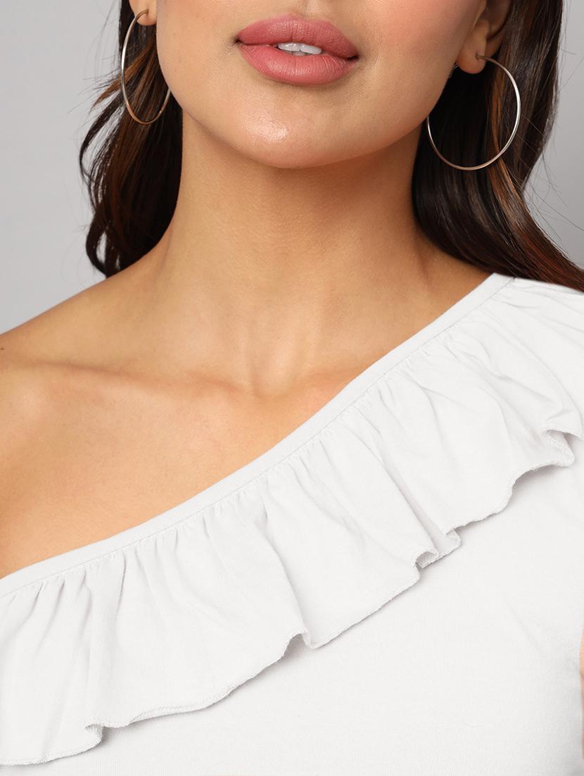 women solid single shoulder crop top - 21741229 - Standard Image - 5