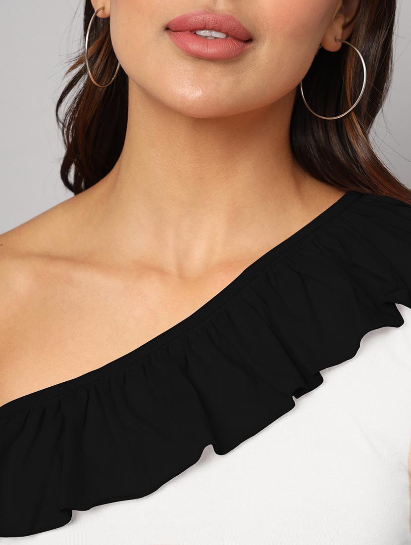 women color block single shoulder crop top - 21741230 - Standard Image - 5