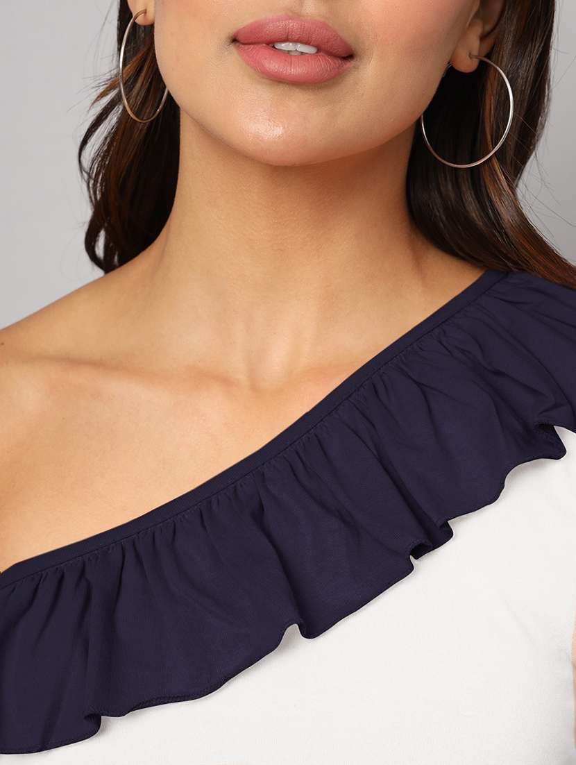 women color block single shoulder crop top - 21741232 - Standard Image - 5