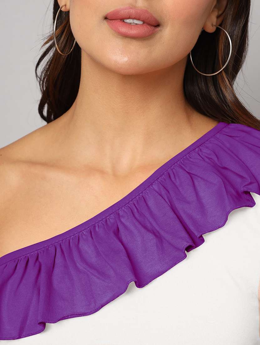 women color block single shoulder crop top - 21741233 - Standard Image - 5