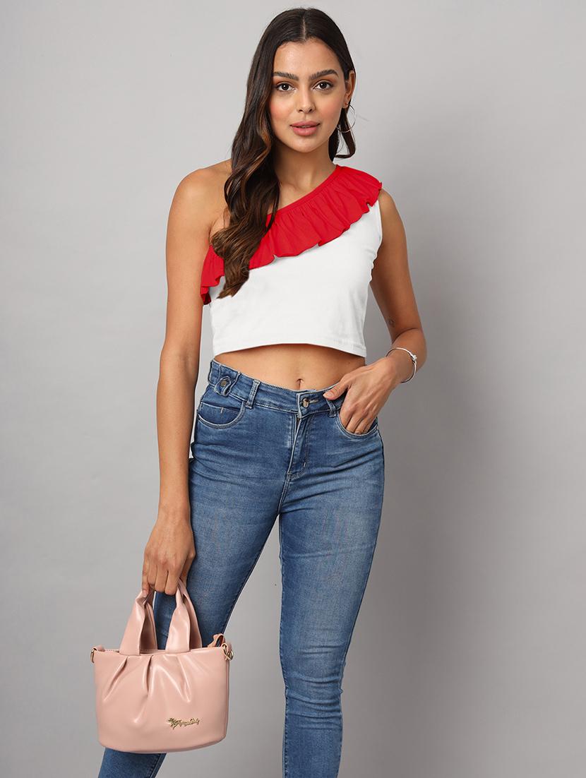 women color block single shoulder crop top - 21741234 - Standard Image - 3