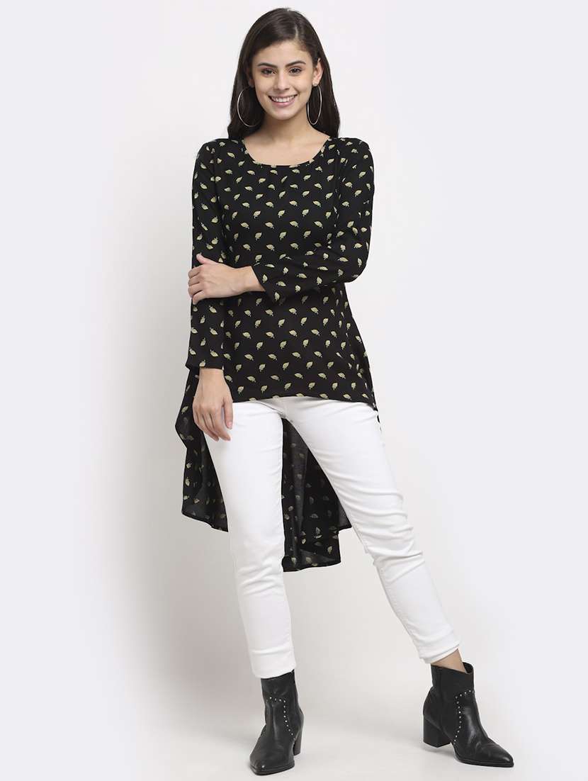 women printed long sleeves high low top - 21741244 - Zoom Image - 0