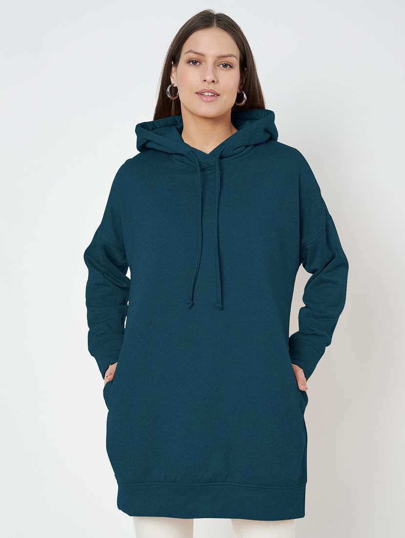 women plus size solid hooded long sleeves sweatshirt