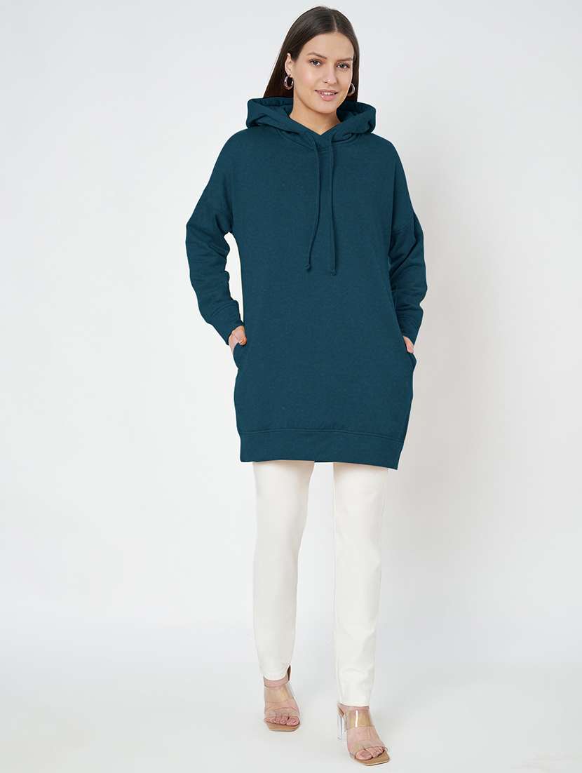women plus size solid hooded long sleeves sweatshirt - 21741292 -  Standard Image - 3