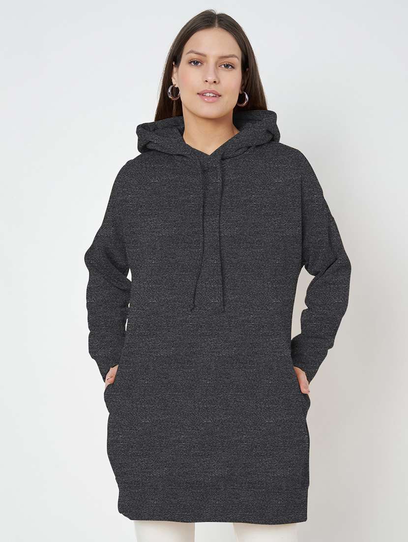women plus size solid hooded long sleeves sweatshirt