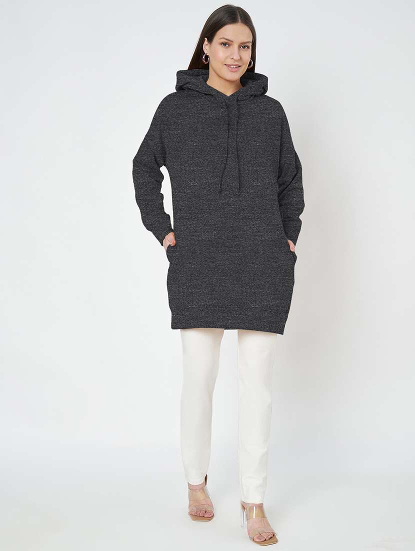 women plus size solid hooded long sleeves sweatshirt - 21741299 -  Standard Image - 3