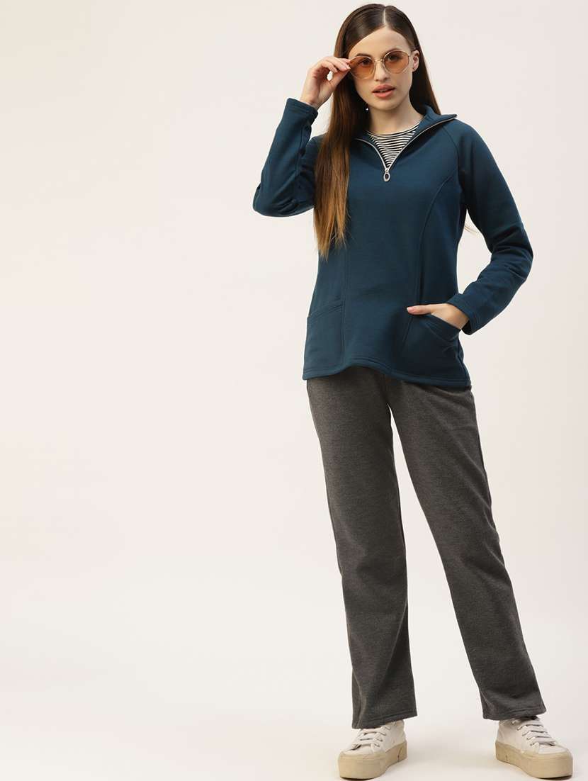 women solid stand collar long sleeves sweatshirt - 21741336 -  Standard Image - 3