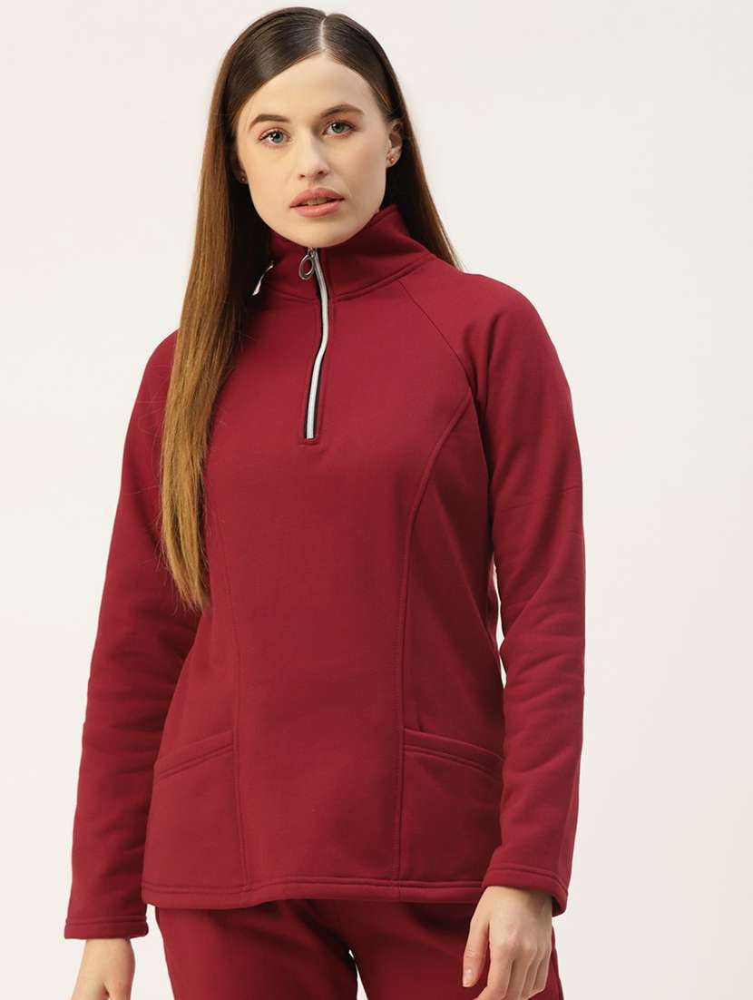 women solid long sleeves stand collar sweatshirt