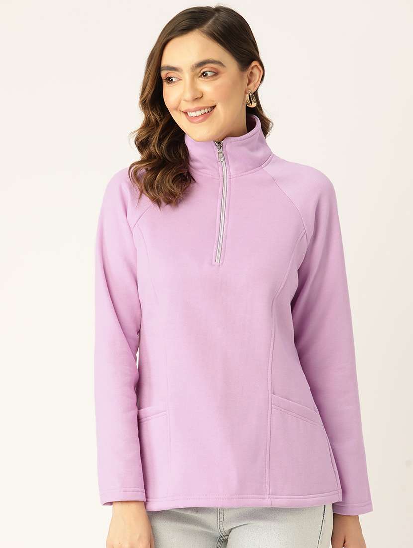 women solid long sleeves stand collar sweatshirt - 21741340 -  Zoom Image - 0