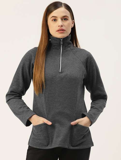women solid long sleeves stand collar sweatshirt - 21741342 -  Standard Image - 0
