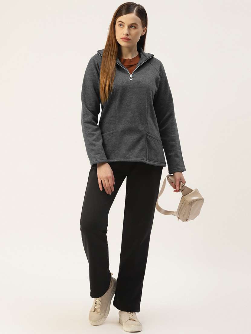 women solid long sleeves stand collar sweatshirt - 21741342 - Standard Image - 3