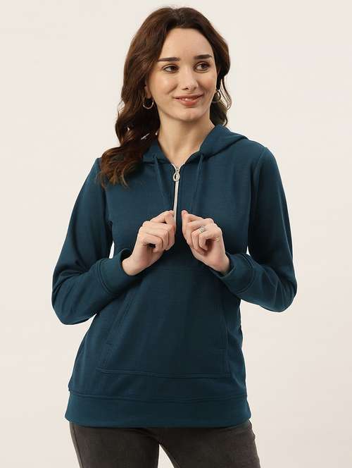 women solid long sleeves hooded sweatshirt - 21741352 -  Standard Image - 0