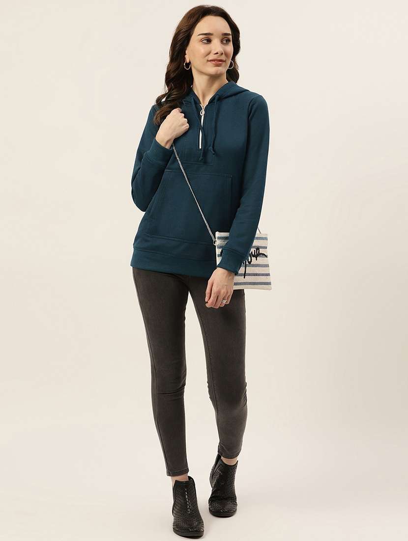 women solid long sleeves hooded sweatshirt - 21741352 - Standard Image - 3