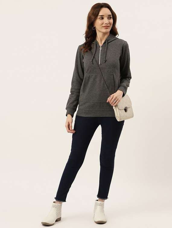 women solid hooded long sleeves sweatshirt - 21741358 -  Standard Image - 3
