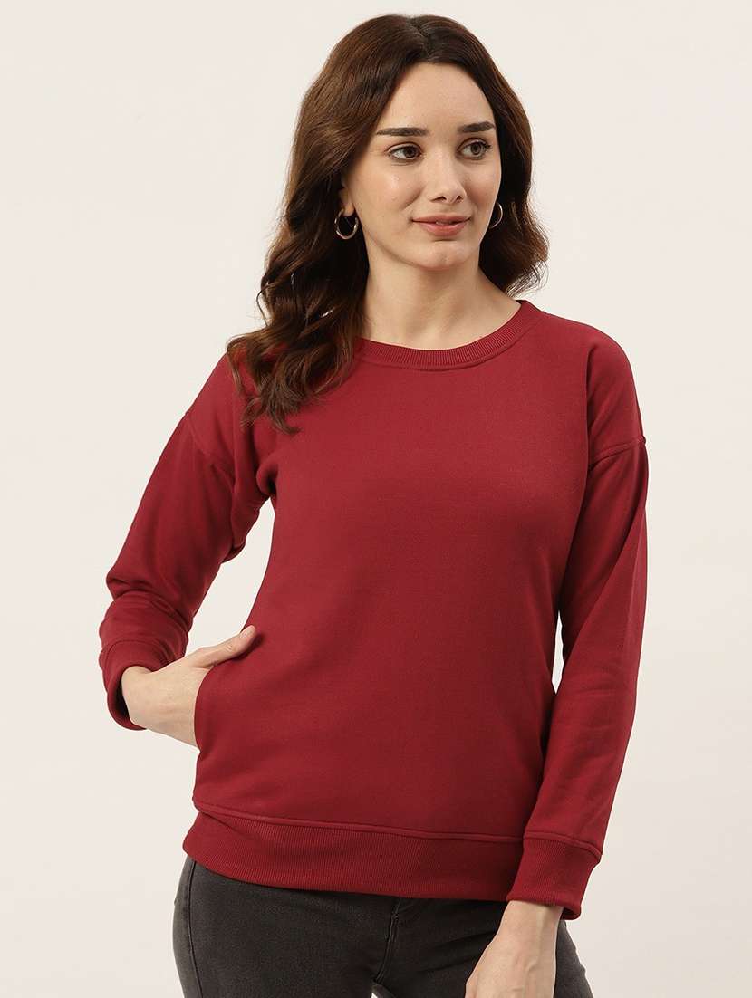 maroon cotton blend front print sweatshirt